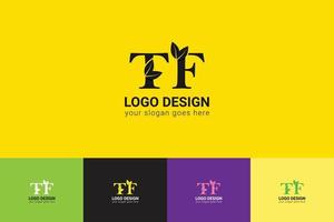 tf brieven eco logo met groen blad. ecologie brief logo. vector lettertype voor natuur affiches, eco vriendelijk embleem, veganistisch identiteit, kruiden en botanisch kaarten enz.