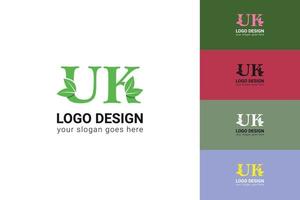 uk brieven eco logo met groen blad. ecologie brief logo. vector lettertype voor natuur affiches, eco vriendelijk embleem, veganistisch identiteit, kruiden en botanisch kaarten enz.