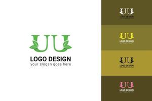 uu brieven eco logo met groen blad. ecologie brief logo. vector lettertype voor natuur affiches, eco vriendelijk embleem, veganistisch identiteit, kruiden en botanisch kaarten enz.