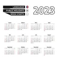 2023 kalender in Noors taal, week begint van zondag. vector