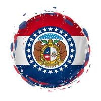 ronde grunge vlag van Missouri ons staat met spatten in vlag kleur. vector