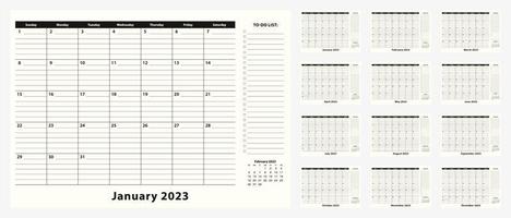 maandelijks bedrijf bureau stootkussen kalender voor jaar 2023, 12 maand. vector