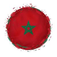 ronde grunge vlag van Marokko met spatten in vlag kleur. vector