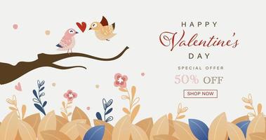 gelukkige Valentijnsdag kaart van hand getrokken schattige vogels vector