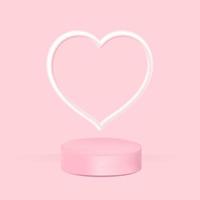 liefde hart gloed lamp Aan roze achtergrond met realistisch podium vector