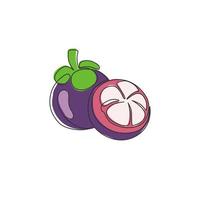 één enkele lijntekening hele en half gesneden gezonde biologische mangosteen voor de identiteit van het boomgaardlogo. vers concept voor fruittuin icoon. moderne doorlopende lijn tekenen ontwerp grafische vectorillustratie vector