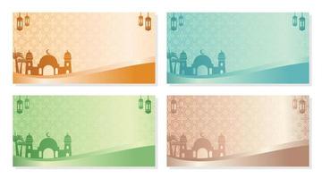Islamitisch achtergrond met lantaarn ornament en moskee icoon, sjabloon voor banier en groet kaart. vector