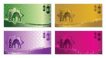Islamitisch achtergrond met lantaarn ornament en moskee icoon, sjabloon voor banier en groet kaart. vector