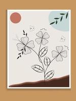 abstract kunst natuur achtergrond vector. modern vorm lijn kunst behang. boho gebladerte botanisch tropisch bladeren en bloemen patroon ontwerp voor huis decoratie, muur kunst, sociaal media post en verhaal achtergrond vector