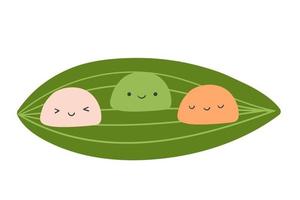 traditioneel Japans rijst- toetje mochi tekens Aan groen blad. vector