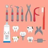 set van tandheelkunde tools pictogram vector