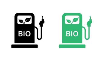 bio silhouet icoon set. milieu natuurlijk biobrandstof alternatief gas. ecologie diesel olie station glyph pictogram. biologisch groen energie in benzine pomp icoon. geïsoleerd vector illustratie.