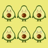 schattige avocado met verschillende expressiesets vector