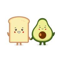 schattig gelukkig brood met avocado-tekenset vector