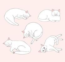 schattig wit kat leugens in verschillend posities. reeks van kat posities. kat poseren. katten. schetsen. vector kunst.