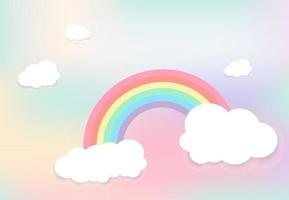 mooi wolken vormen Aan regenboog lucht achtergrond. met pastel kleur. een papier besnoeiing ontwerp voor kind en familie concept vector