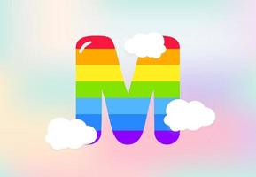 m brief regenboog patronen ontwerp, abstract regenboog brief voor kinderen, liefde, familie en scholl concept vector illustratie ontwerp