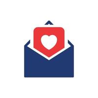 Valentijn dag liefde ansichtkaart met envelop. zorg, liefdadigheid, vrijwilligerswerk en schenken concept. liefde bericht silhouet icoon. romantisch ansichtkaart of envelop pictogram. vector illustratie.