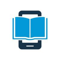 ebook silhouet icoon Aan mobiel telefoon. elektronisch boek apparaat voor onderwijs en aan het leren. e-book lezer, e-reader icoon. smartphone met Open ebook pictogram. vector geïsoleerd illustratie.