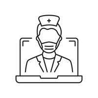 online digitaal geneeskunde lijn icoon. dokter in computer medisch Gezondheid zorg online lineair pictogram. virtueel geneeskunde onderhoud schets icoon. telegeneeskunde. bewerkbare hartinfarct. geïsoleerd vector illustratie.