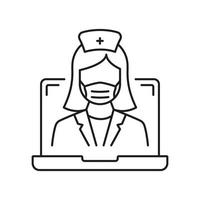 online digitaal geneeskunde lijn icoon. dokter in computer medisch Gezondheid zorg online lineair pictogram. virtueel geneeskunde onderhoud schets icoon. telegeneeskunde. bewerkbare hartinfarct. geïsoleerd vector illustratie.