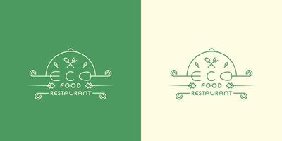 eco-voedsel logo ontwerp illustratie vlak symbool vector icoon gemakkelijk postzegel etiket vork lepel schotel vers natuur elegant minimalistische lijn creatief idee biologisch keuken cafe blad lunch diner kantine