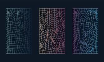 reeks van vervormd holografische parelachtig neon mesh.retrowave, synthwave, raaskallen, vaporwave.trendy retro jaren 80, 90s stijl vector