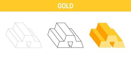 goud traceren en kleur werkblad voor kinderen vector