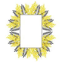 sjabloon voor bruiloft uitnodiging met mimosa. rechthoekig kader met ruimte voor tekst. ansichtkaart met voorjaar bloemen. vector illustratie