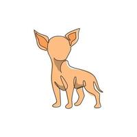 enkele doorlopende lijntekening van schattige chihuahua-hond voor de identiteit van het bedrijfslogo. rasechte hond mascotte concept voor stamboom vriendelijk huisdier icoon. moderne één lijn tekenen ontwerp grafische vectorillustratie vector