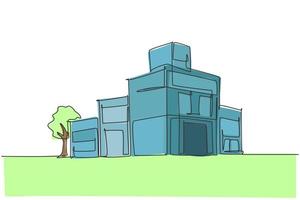 enkele lijntekening van een groot exclusief huis architectonisch exterieur. woningbouw constructie geïsoleerd doodle minimaal concept. trendy ononderbroken lijntekening ontwerp grafische vectorillustratie vector