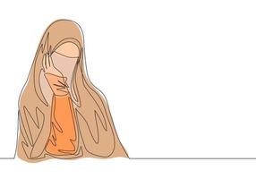 single doorlopend lijn tekening van jong schoonheid midden- oosten- muslimah vervelend boerka met hoofd sjaal. traditioneel mooi moslim vrouw Niqab met hijab concept een lijn trek ontwerp vector illustratie