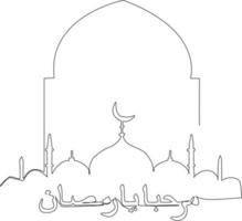single een lijn tekening marhaban ja Ramadan in Arabisch schoonschrift hartelijk groeten. Ramadan concept. doorlopend lijn trek ontwerp grafisch vector illustratie.