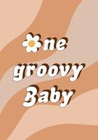 een groovy baby douche uitnodiging kaart. retro jaren 70 groet kaart, retro jaren 70 tekenfilm zonneschijn baby douche partij poster. groovy tekenfilm kinderen verjaardag sjabloon. vector illustratie. zonnestraal. groovy baby.