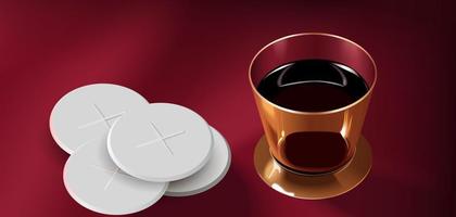 sacramenteel brood en wijn gedurende de Eucharistie, heilig gemeenschap in de kerk Aan zondag. vector