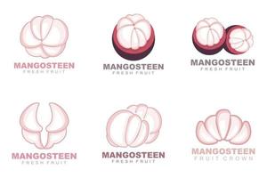 mangisboom logo, mangisboom vlees illustratie, vitamine rijk fruit koningin, fruit logo vector etiket sjabloon ontwerp