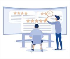 reputatie beheer team toezicht houden op online terugkoppeling beoordeling naar verbeteren merk positief rang en krijgen klant vertrouwen concept, vlak vector modern illustratie