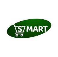 s mart kruidenier winkel logo. s logo met boodschappen doen karretje. vector