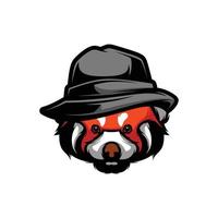 rood panda fedora hoed mascotte ontwerp vector