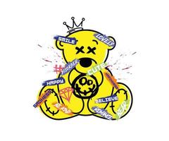 graffiti stijl teddy beer illustratie, met verfraaid willekeurig geplaatst leuze stickers voor streetwear en stedelijk stijl t-shirts ontwerp, hoodies, enz vector