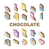 chocola snoep voedsel toetje pictogrammen reeks vector
