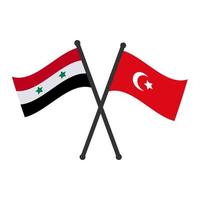 kalkoen vlag met Syrië vlag gekruist. twee tafel vlaggen middelen diplomatiek relaties tussen Syrië en kalkoen. syrisch en Turks naburig landen nationaal vlag zwaaien. samenwerking en overeenkomst. vector