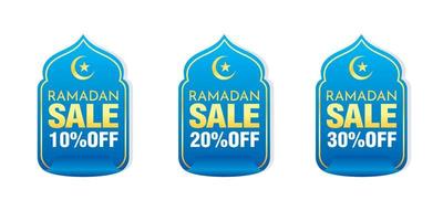 Ramadan uitverkoop blauw stickers reeks 10, 20, 30 uit korting vector