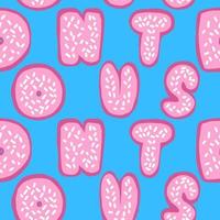 donuts belettering. vector illustratie in tekenfilm vlak stijl Aan blauw achtergrond.