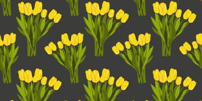 naadloos patroon met een boeket van geel tulpen. vector