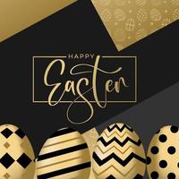Pasen decoratief sociaal media banier en poster sjabloon in zwart en goud ornament. luxe Pasen eieren en konijn. vector illustratie