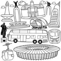 Jakarta kawaii tekening lijn kunst vector illustratie