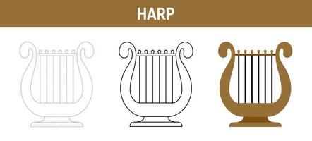 harp traceren en kleur werkblad voor kinderen vector