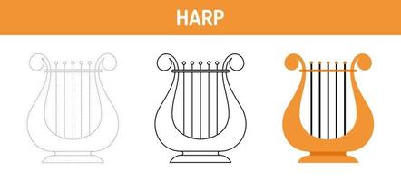 harp traceren en kleur werkblad voor kinderen vector