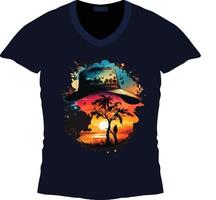 zomer vector t-shirt ontwerp sjabloon, zomertijd natuur vakantie retro wijnoogst stijl